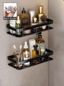 4/2/1pc Stainless Steel Shower Caddy Set, 29.97cm Rust-Proof Wall-Mounted Storage Rack, Drill-Free Installation, 19.96KG Load Capacity, Fashionable Black Bathroom Shampoo And Body Wash Organizer - Black - View 4