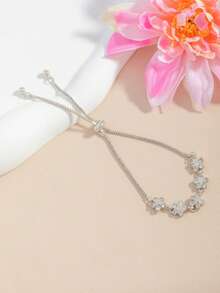1pc Rhinestone Flower Pendant Silver Bracelet With Pentagram Decor, Teenage Gift - Style 2 - View 5