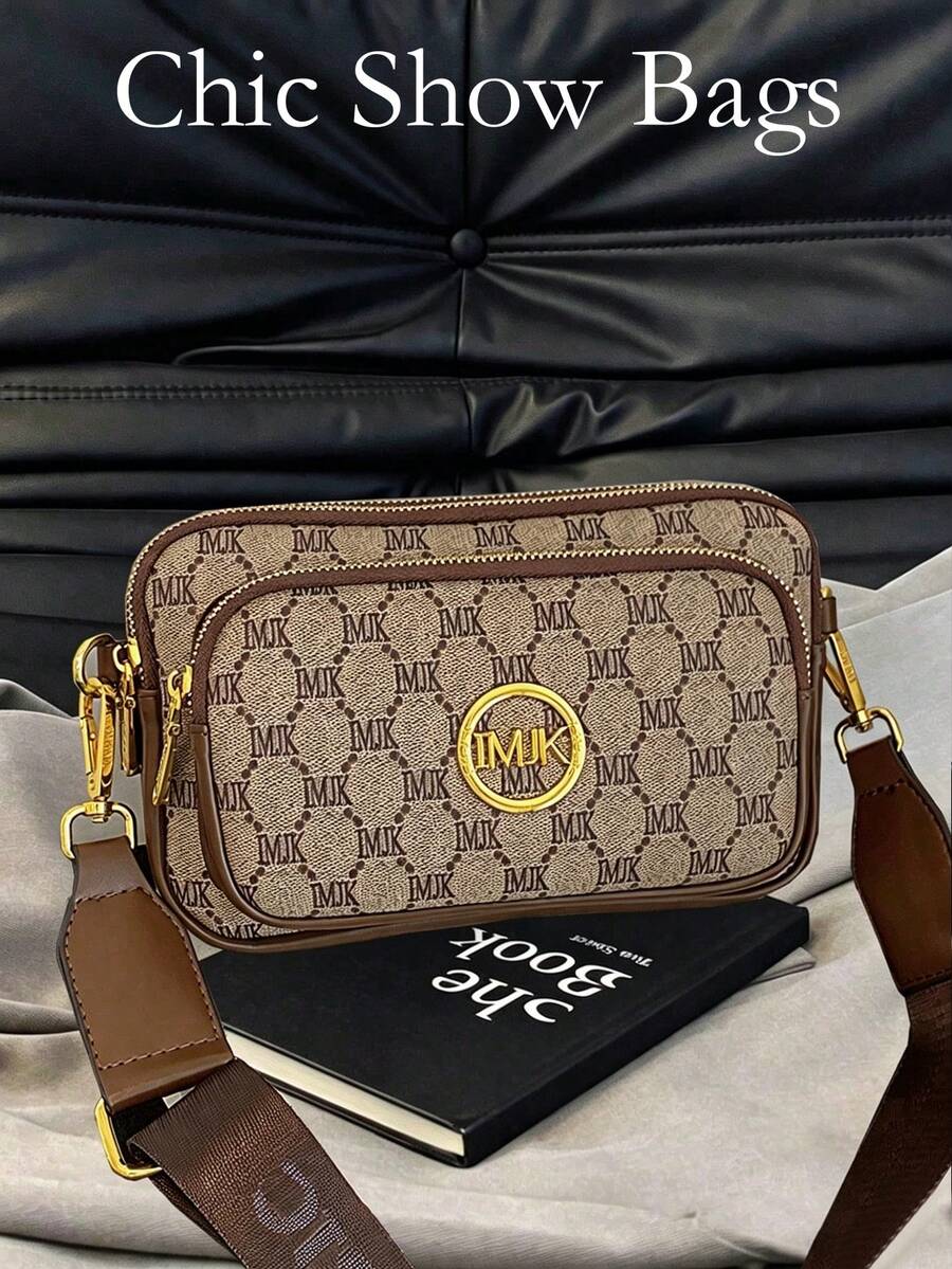 2026 New Classic Versatile Solid Color PU Waterproof Rhombus Design Retro Chic Metal Animal Logo Decor Shoulder Bag, Square Bag With Letter Pattern, Suitable For Shopping, Animal Print Women Handbag