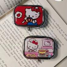 Caja de almacenamiento plana dividida de dibujos animados Sanrio Hello Kitty, almacenamiento portátil de aretes con espejo incorporado, caja portátil mini linda a prueba de humedad y sellada, adecuada para viajes y uso al aire libre, tema de dibujos animados divertido, a prueba de humedad y sellada, fácil y rápida de abrir, diseño de múltiples compartimentos, adecuada para viajes y almacenamiento de medicamentos, caja dispensadora de pastillas portátil mini para tres comidas al día, sellada a prueba de humedad con 2 compartimentos - Caja de almacenamiento de pastillas de moda, portátil para viajes y uso diario - Regalo ideal para mujeres, hombres o ideas creativas únicas, caja de pastillas - Ver 8