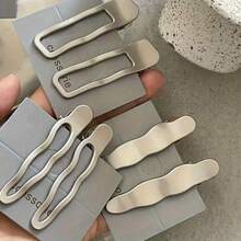 6 Pcs Minimalist Metal Hair Clips Set, Wavy & Rectangle Hair Barrettes, Non-Slip Hair Pins For Women, Daily Styling Accessories For School,Vacation - Silver - View 8