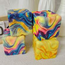1pc Giant Colorful Molten Cheese Squishy, Slow Rebound Stress Relief Cube, Super Soft Squishy With Quicksand Texture, Office Desk Decor, Gift For Best Friend, Marble Swirl Cheese Squishy, Slow Rebound Stress Relief Tool, Super Soft Squishy With Molten Effect, Birthday Small Gift - Multicolor - View 10