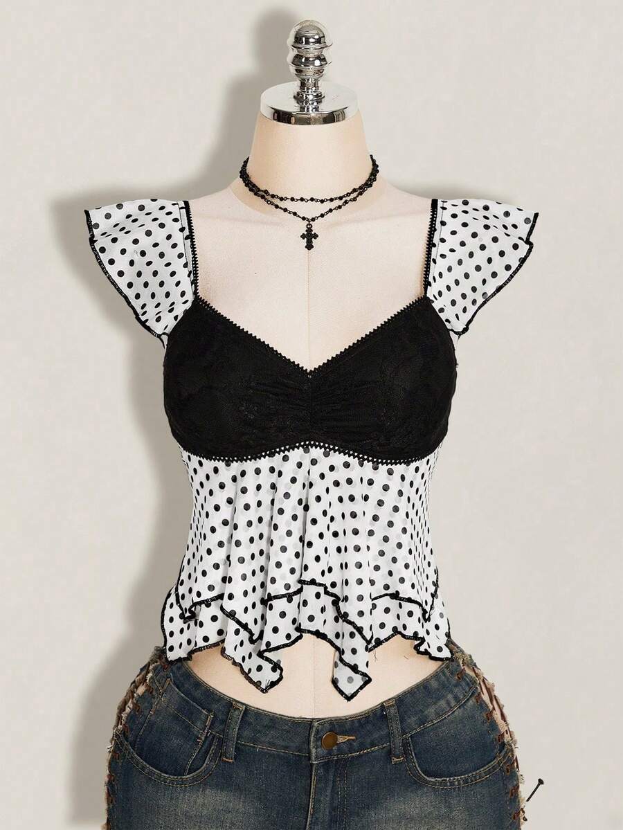 ICON Top tipo camiseta sin mangas para mujer con fruncido delantero, ajuste ceñido, insertos de malla sexy y recorte en la espalda, ideal para uso casual en la playa o de vacaciones - Blanco y Negro - Ver 1