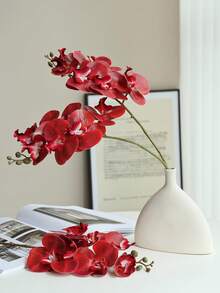 1pc 60cm Long Film-Feel Phalaenopsis Orchid Artificial Flower, Home Living Room Dining Table Floral Arrangement Party Decoration Fake Orchid - Red - View 5
