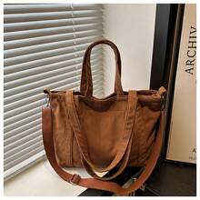 Bolso de cuero genuino para mujer, elegante bolso de mano y de hombro para oficina, citas y fiestas. Bolso de viaje de pana de gran capacidad, moderno, elegante, sencillo, tipo bandolera para mujer. - Caqui - Ver 9