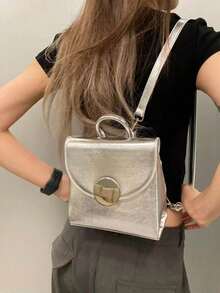 Silver Backpack With An Elegant Texture And Unique Character, Versatile Enough To Be Used As A Shoulder Bag, Compact And Handy In Size, Suitable For Studying And Daily Commutes, Easily Combinable With Various Everyday Outfits. - 銀色 - 查看 3