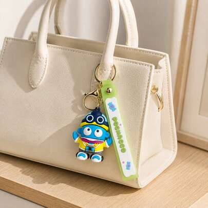 Gantungan Kunci Kamera Kacamata Hangyodon Sanrio Resmi MINISO, Figur Anime Silikon 3D Lucu, Jaket Kuning Kawaii, Tali Gantungan Hijau, Aksesoris Tas Ransel, Gantungan Kunci Mobil, Hadiah Wisuda Musim Panas