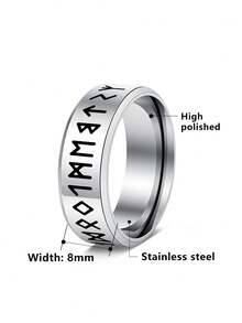 1PC/2PCS Cincin Totem Rune Fashion dari Baja Tahan Karat, Cincin Jimat, Aksesori Perhiasan Pria, Cocok untuk Pemakaian Sehari-hari dan Pesta - Cincin Viking hitam putih - View 2
