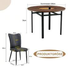 Modern And Minimalist Round Dining Table Set (With 2 Black PU Chairs), 100cm Diameter Round Table With Wood Look, Suitable For The Dining Room And Kitchen. - Black and Brown - View 4