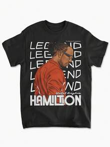 Hamilton-Style Street Racing Shirt | Italian Racing Team Merchandise, Motorsport Apparel, Racing Fan Gear, Unisex T-Shirt, Crew Neck, All Seasons, Regular Fit, Geometric Print. - 黑色 - 查看 1