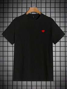 On This Item. Men's Shirt With Heart Embroidery, Summer Hot Item - 黑色 - 查看 1