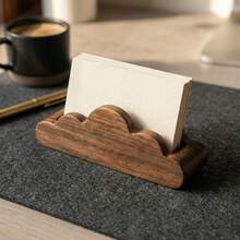 Cloud-Shaped Black Walnut Wood Business Card Holder, Crafted From High-Quality Solid Wood, Creative And Cute Desktop Business Card Display Stand, Office Storage Ornament, High-End Desk Decoration Office Supplies - 1 - View 1