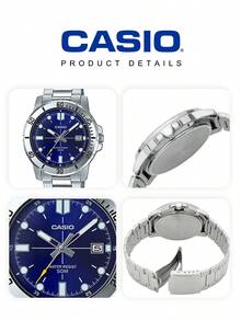 Casio 卡西欧男士模拟腕表，不锈钢表带，蓝色表盘，50米防水，日期显示，运动商务腕表 MTP-VD01D-2E - 銀色 - 查看 5