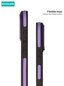 Koolife 1pc Black And Purple Neon Contrast Magnetic Phone Case, PC+TPU Anti-Slip Protective Shell, Matte Transparent Back Panel, MagSafe Compatible, Shockproof Phone Case Compatible With Apple 17/17pro/17promax - Purple - View 3
