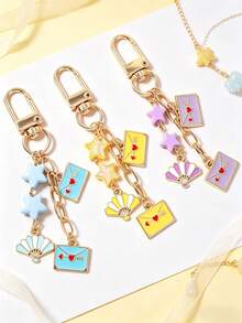 1pc Star Shaped Hand Fan Keychain, Star Envelope Keychain, Bag Charm - Multicolor - View 2