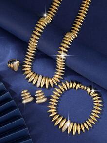 jealous young 5 pezzi Set di gioielli di lusso a forma di oliva con micro-intarsi di zirconia cubica scintillante, inclusi collana, orecchini, anello e bracciale, adatto per le donne per partecipare a banchetti, uso quotidiano, appuntamenti, vacanze, matrimoni e altre occasioni - Dorato - Visualizzare 6