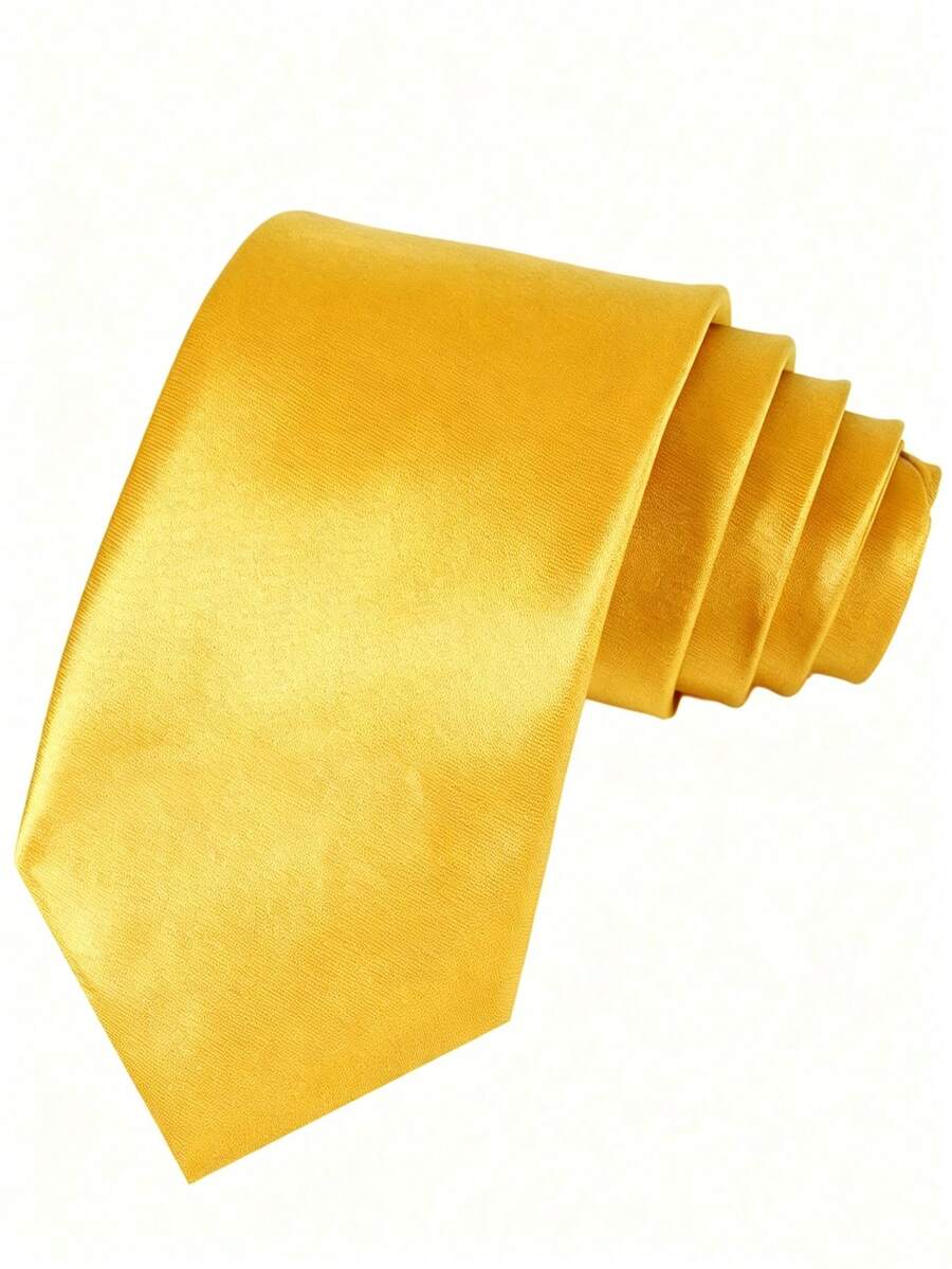 1 buah Dasi Pria Warna Polos, Lebar 8cm, Dasi Bisnis Formal, Dasi Pernikahan, Festival, Hadiah Hari Ayah - Kuning - View 1