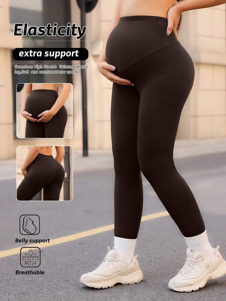 Yoga Basic Maternidad Leggings cintura cintura - Marrón - Ver 1