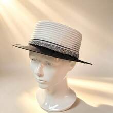1pc M-Logo Women's Handmade Straw Hat, Outdoor Vacation Beach Sun Protection Bucket Hat - M-shaped Straw Hat - View 14