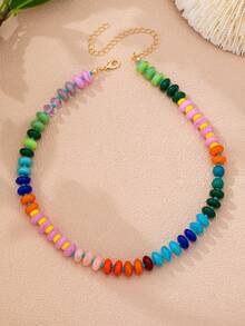Collares de cuentas de arcoíris de colores en capas para mujeres - Conjunto de gargantilla de cuentas de disco de colores de caramelo vibrantes, joyería de declaración bohemia de verano - Multicolor - Ver 8