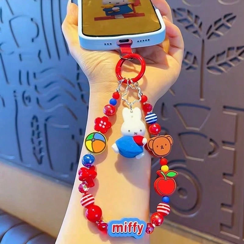 Miffy Rabbit Red Fruit Adventure Series Keychain, Cute Rabbit Doll Pendant, Couple Bag Charm, Cute Strawberry And Cherry Theme Keychain, Women's Backpack Decoration, Beautiful Anime Character Keychain
