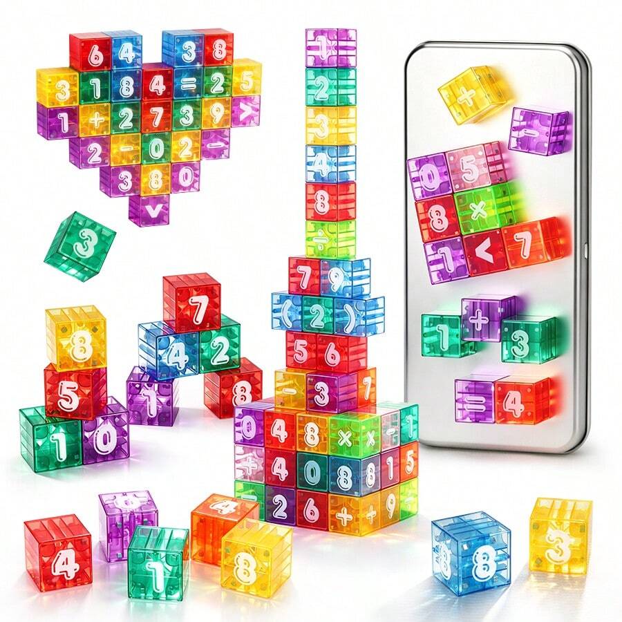 35PCS Magnetic Number Magnetic Blocks, Children 3+ Years Old Educational STEM Learning Toys | Portable Travel Number Math Set Montessori Kindergarten Gift For Boys And Girls - 彩色 - 查看 1