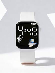 2pcs/Set Fashionable Astronaut Pattern LED Square Digital Sports Watch With Football Bracelet, Displays Date And Time, Suitable As Birthday Or Back To School Gift For Teenagers - Multicolor - View 4