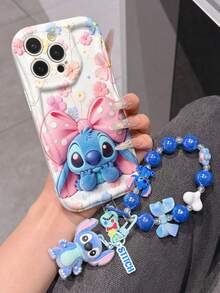Disney Has Authorized, Phone Case - Chain Set, The Stitch Lilo & Stitch 3D Phone Case Plus A Silicone 3D Stitch Bracelet With Metallic Ring Removable Bracelet, Stitch And Angel Pattern, Compatible With Iphone17/16/15/14/13/12/11/XS/XR/X Plus Pro Max, A Stylish Cartoon Phone Case, The Perfect Gift Choice, Phone Protection, Durable Phone Cover, Great Gift For Friends And Family. - 白色 - 查看 2