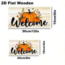 2D Printed Wooden Hanging Plaque, 1pc, Autumn Pumpkin Theme Entryway Decor, Suitable For Outdoor Home Decor, Welcome Sign Wall Hanging, 2D Flat Design - Multicolor - View 3
