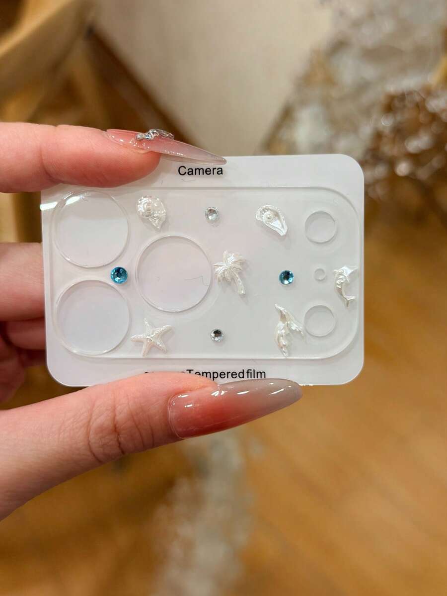 Silver-White Metallic Ocean Resort Series Lens Film, Compatible With Apple 17 Pro Max/17 Pro Lens Film, Scratch-Resistant And Drop-Resistant Tempered Glass, Premium Decorative Lens Protective Sticker, Easy To Apply - Silver-white Metallic Seashell - View 1