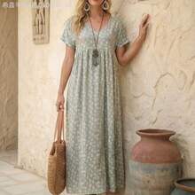 Fengyu Women's Clothing Store Vestido con estampado floral diminuto, cuello en V y bolsillo oculto - Multicolor - Ver 6
