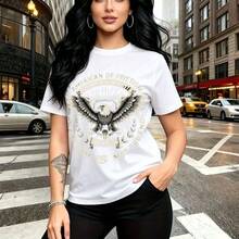 Camiseta de mujer con estampado de águila americana y texto "Don't Tread" - diseño gráfico urbano con mensaje de libertad, ajuste cómodo y estilo casual para el día a día - ideal para paseos por la ciudad, reuniones informales y regalo perfecto para - Blanco - Ver 11