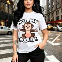 Camiseta de mujer con estampado de mono cartoon enojado y frase "NOT MY PROBLEM" - diseño gráfico moderno con efecto papel rasgado, ajuste casual y cómodo, estilo urbano y rebelde ideal para la vida diaria en la ciudad, perfecta como regalo para mamá - Blanco - Ver 9