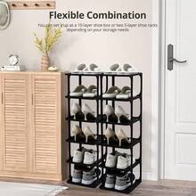 Organizador de zapatos plegable de 6 niveles, Simple apilable zapato rack,Zapatero de Esquina Estrecha, para armario, pasillo, entrada, dormitorio ect. (-2) - Negro-2 - Ver 4