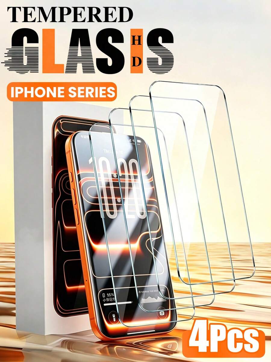 4pcs Full Screen HD Tempered Glass Screen Protector, Scratch Resistant & Shockproof, Compatible With IPhone 15/11/12/13/14/16/17 Pro Max Plus - Clear - View 1