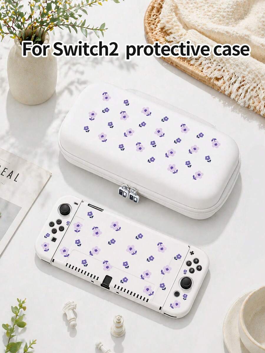1pc Purple Daisy Flower Print Switch 2 (2025) Game Console Protective Case & Carrying Bag, Suitable For Switch 2/Switch OLED/Switch NS/Lite, New Switch 2 Gen Game Accessories, Best Gift For SWITCH Players - Multicolor - View 1