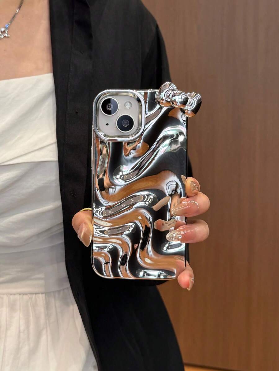 1个奢华简约镜面波浪蝴蝶结手机壳，兼容 11、11 Pro、11 Pro Max、12、12 Pro Max、13、13 Pro、13 Pro Max、14、14 Pro、14 Plus、14 Pro Max、15、15 Pro、15 Plus、15 Pro Max、16、16 Pro、16 Pro Max、16 Plus、17、17 Pro、17 Pro Max