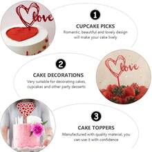 10pcs Small Acrylic Cake Toppers, Heart-Shaped Baking Decoration Cards, Acrylic Cake Flags, Dessert Table Decor Props - Multicolor - View 3