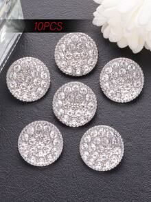 10pcs Mica Metal Round Rhinestone Buttons, Fashion Sewing Decorative Buttons For Clothing DIY Accessories, Available In Golden/Rose Gold/Silver - Multicolor - View 17