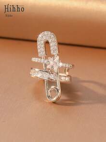 Hihho 1pc Clip-On Earrings With C-Shaped Diamond Design, Suitable For Women Without Pierced Ears, Can Be Worn With Hoop Earrings, Cartilage Earrings, For Shopping, Parties, Holidays, Jewelry Gift - Pin - View 4