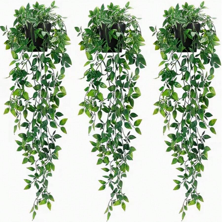 Artificial Plants, Hanging Potted Plants, Wall Hanging Shelf Decor, For Indoor, Outdoor, Living Room Shelf Decor, Home Decor, Room Decor, Garden Decoration, Wall Decoration - Green - View 1