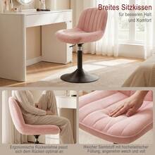Devoko Rosa Height-Adjustable Swivel Chair, Velvet Look Vanity Chair With Backrest, 360° Bar Stool For Dining Room, Living Room And Salon - Pink - View 4