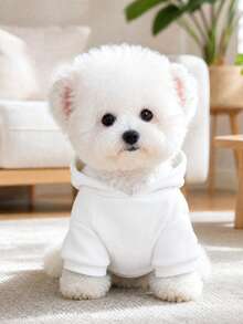 PETCIRCLE 1pc Pet Clothes, Dog/Cat Outdoor/Indoor Apparel, Comfortable Sweatshirt Series For Small Dogs & Puppies, Spring/Autumn, Printed Pattern + Solid White Sweatshirt - White - View 4