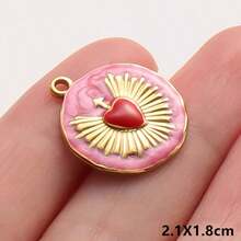 2pcs Rose Red Pearlescent Light Pink Oil Drip Sacred Heart Pendant Jewelry Making Charms 304 Stainless Steel Heart Pendant Sun Chain Flame Heart Pendant Suitable For Necklace Bracelet Earrings Bag Chain Decoration Personalized Vintage Fashion Accessories Enamel Sacred Heart Pendant Handmade DIY Gift Men Women Accessories Jewelry Supplies - Love Heart - View 23