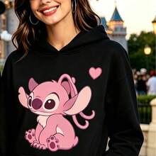 Disney Lilo&Stitch Themed Couple Pattern T-Shirt, Featuring A Blue And Pink Color Scheme, Is A Popular Choice For Disney Enthusiasts. It Has A Cute Atmosphere And Is Suitable For Daily Wear, Including Popular Hoodies, Disney Vacation Hoodies, Disney Park Hoodies, Disney Group Hoodies, Disney Mickey Classic Unisex Pullover Hoodies, Cute Disney Zip Up Hoodies/Disney Journey Hoodies/Disney Park Zip Up Hoodies/Castle Hoodies. The Loose Oversized Version Has Street Style Features And Is Easy To Shoulder Support Without Constraints. Soft And Skin Friendly Fabric, Comfortable And Warm, Suitable For Retro Fashion Enthusiasts, Disney Fans, And Daily Leisure Commuting Groups - Bà - Đen - Xem 2