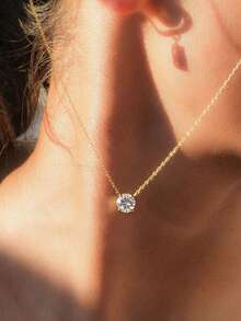1件 0.5CT 1CT 2CT 3CT 四爪圓形鑽石項鍊，女士風格，適合日常配戴，派對飾品，精緻珠寶禮物 - 四爪圓鑽 - 查看 4