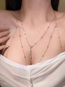 1pc Women's Fashion Sexy Summer Body Chain & Necklace Set, Minimalist Sexy Style, Sparkling Rhinestone Pendant, Suitable For Beach, Party And Vacation - Multicolor - View 6