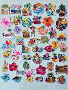 10/15pcs Random Pattern Hawaiian Theme Embroidered Patch Applique Clothing Accessories DIY Bag Shoe Hat Planner Notebook Home Decor Stickers Random Color Iron-On Patch But Sewing Is More Durable - Hawaiian Style - View 12