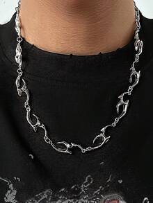 2pcs Cross Asymmetrical Wave Hip-Hop Style Stainless Steel Multi-Color Men's Necklace Set, Suitable For Parties, Gifts And Vacations - Multicolor - View 5