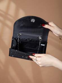 REMANLAND Shiny Evening Clutch, Elegant Fashion Envelope Bag, Rhinestone Decorated Handbag, Party & Wedding Bridal Purse - Black - View 6